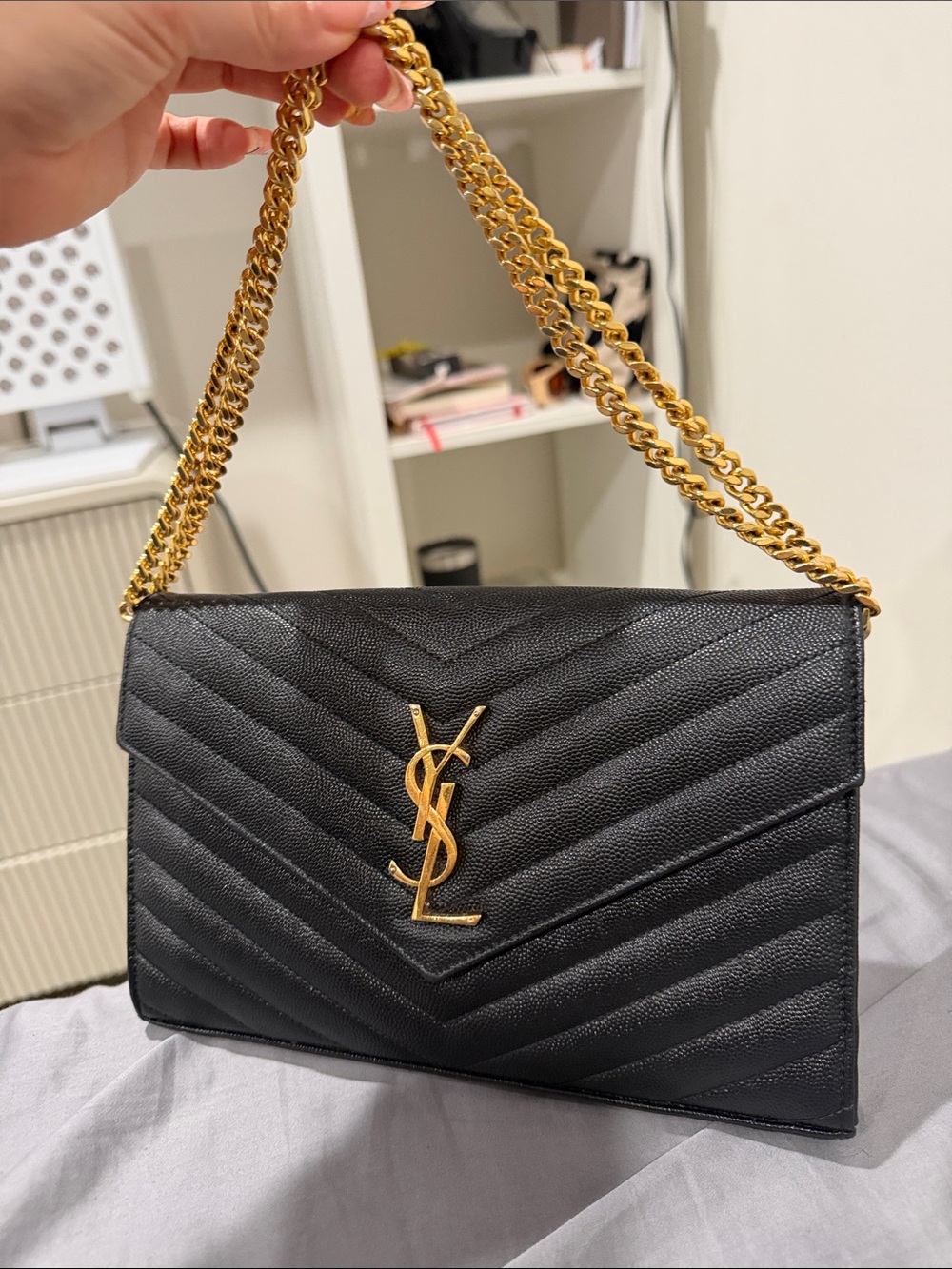 Saint Laurent Black Quilted Leather Shoulder Bag with Gold Hardware